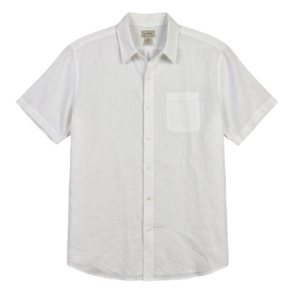 L.L. Bean Men’s XXL White 100% Linen Short Sleeve Button Shirt Slightly Fitted
